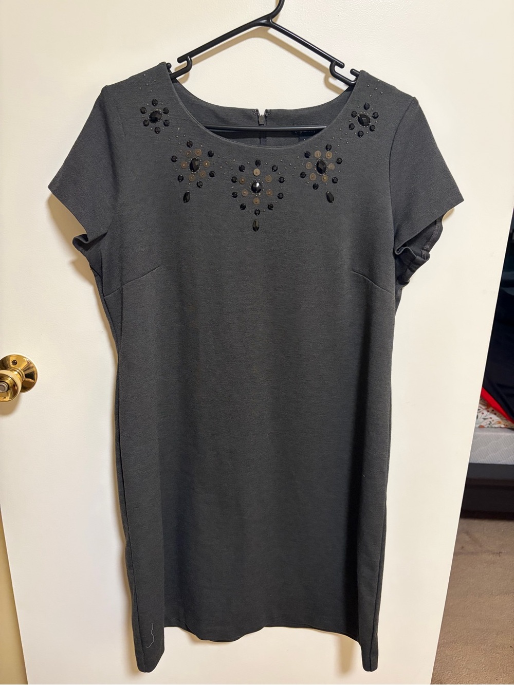Relativity Black Short Sleeve Embellished Shift Dress